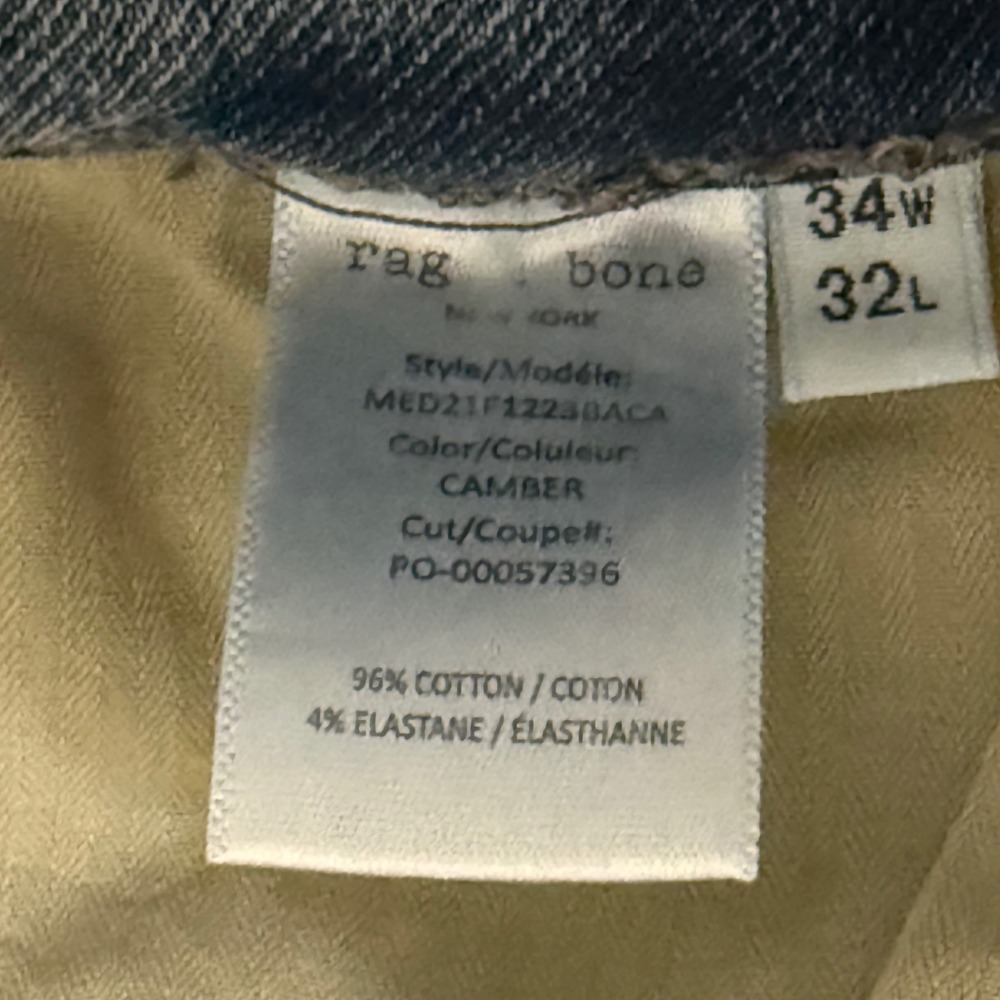 Rag & Bone Fit 2 Slim Jeans Camber Wash Mens 34x32 Blue Stretch - Picture 7 of 10